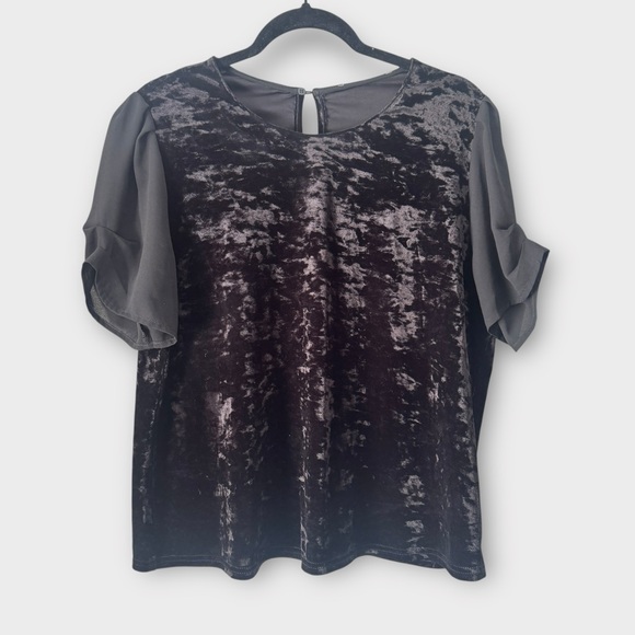 Collective Concepts Tops - Collective Concepts black velvet blouse with sheer flutter sleeves